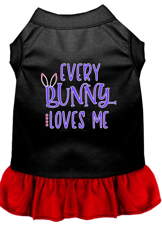 Every Bunny Loves me Screen Print Dog Dress Black with Red XL